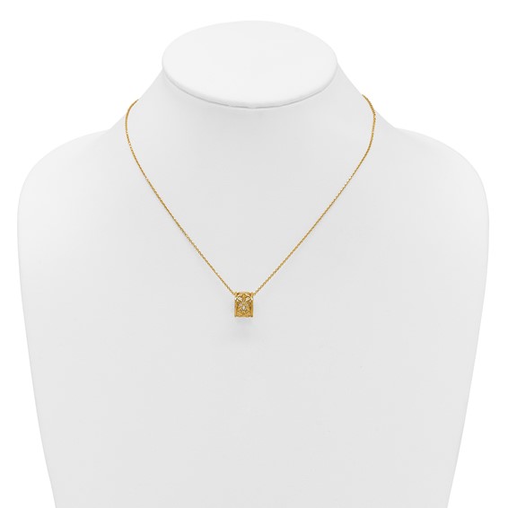 Leslie's 14K Polished Floral Bead with 1 Inch Ext. Necklace