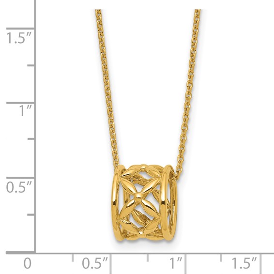 Leslie's 14K Polished Floral Bead with 1 Inch Ext. Necklace