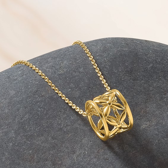 Leslie's 14K Polished Floral Bead with 1 Inch Ext. Necklace