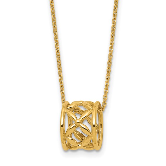 Leslie's 14K Polished Floral Bead with 1 Inch Ext. Necklace