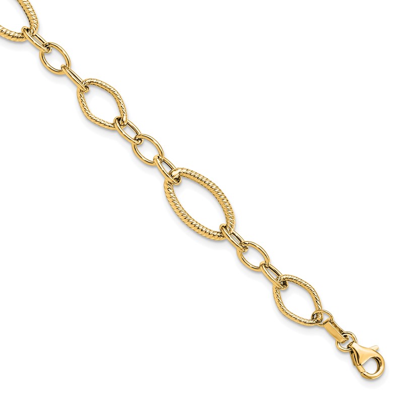14K Polished and Textured Link Bracelet