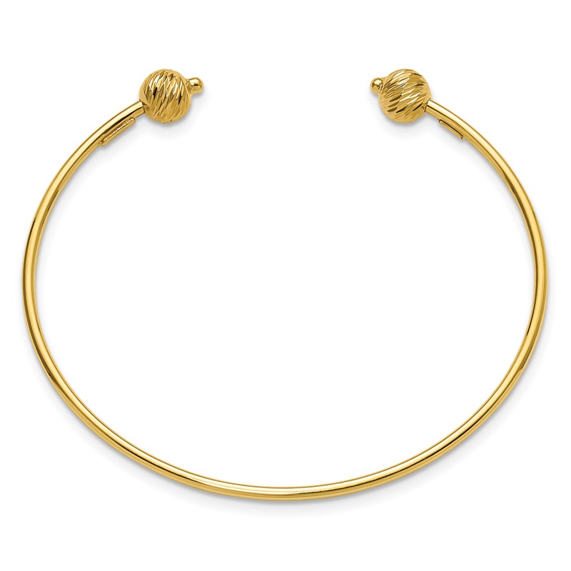 14K Polished with Diamond-cut Beads Cuff Bangle