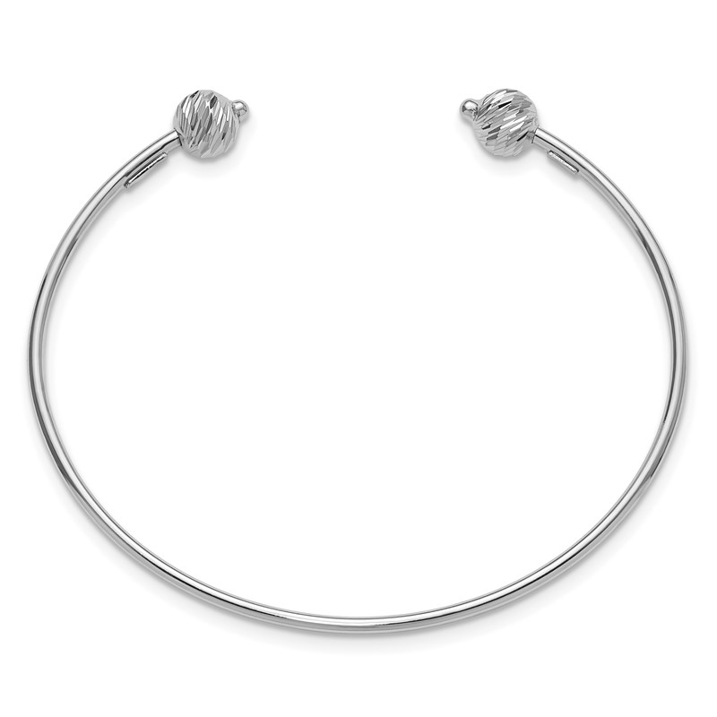 14K White Gold Polished with D/C Beads Cuff Bangle