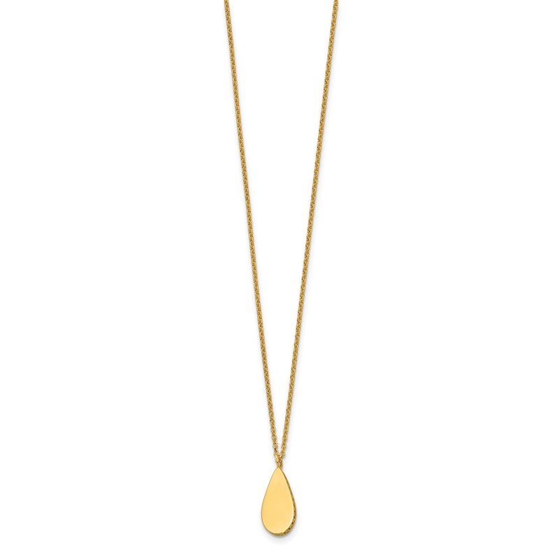 14K Polished and Satin Teardrop w/ 1.25in Ext. Necklace