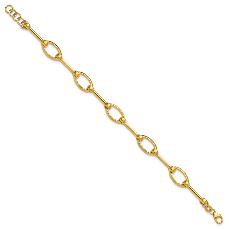 14K Polished Bar and Oval Link w/ .5in Ext. Bracelet