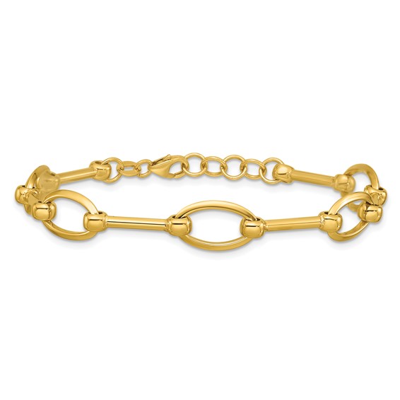 Leslie's 14K Polished Bar and Oval Link w/ .5in Ext. Bracelet
