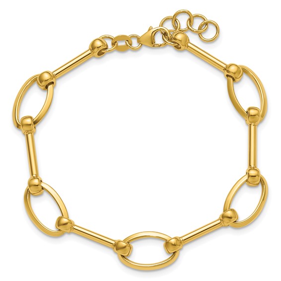 Leslie's 14K Polished Bar and Oval Link w/ .5in Ext. Bracelet
