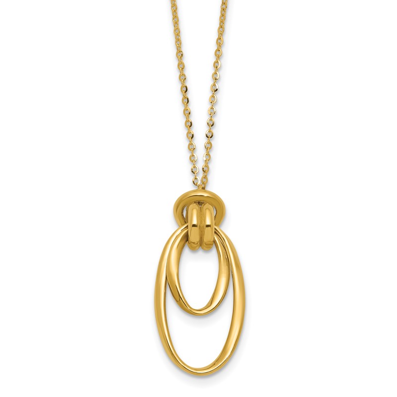 14K Polished Fancy Ovals with 2in  Ext. Necklace