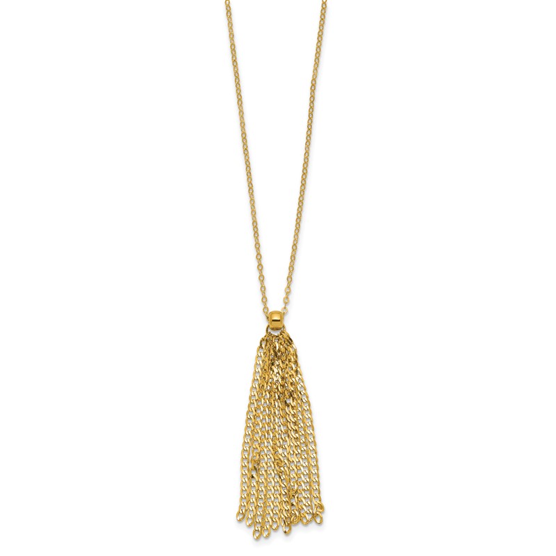 14K Polished Fancy Curb Link Tassel w/ 2in Ext. Necklace