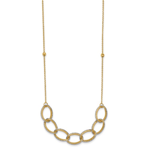 Leslie's 14K Two-tone Pol/Texture/Dia-cut Oval w/ 1in Ext. Necklace