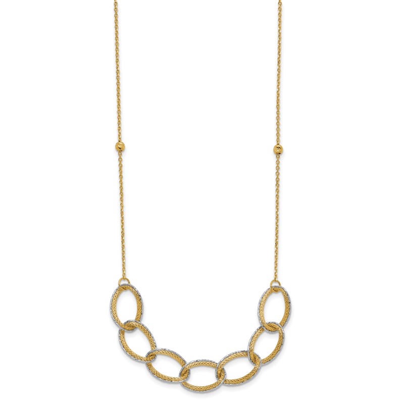 14K Two-tone Pol/Texture/Dia-cut Oval w/ 1in Ext. Necklace