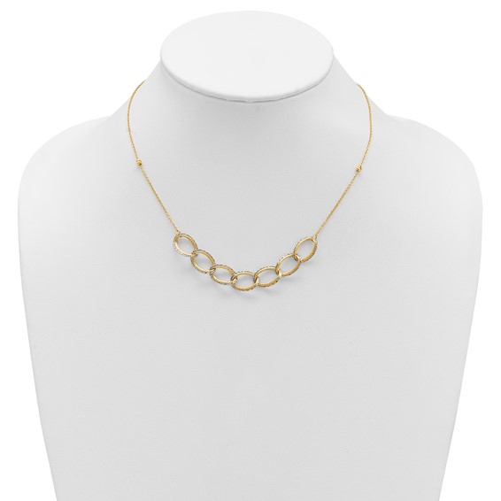 Leslie's 14K Two-tone Pol/Texture/Dia-cut Oval w/ 1in Ext. Necklace