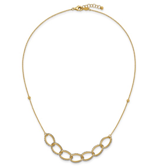 Leslie's 14K Two-tone Pol/Texture/Dia-cut Oval w/ 1in Ext. Necklace