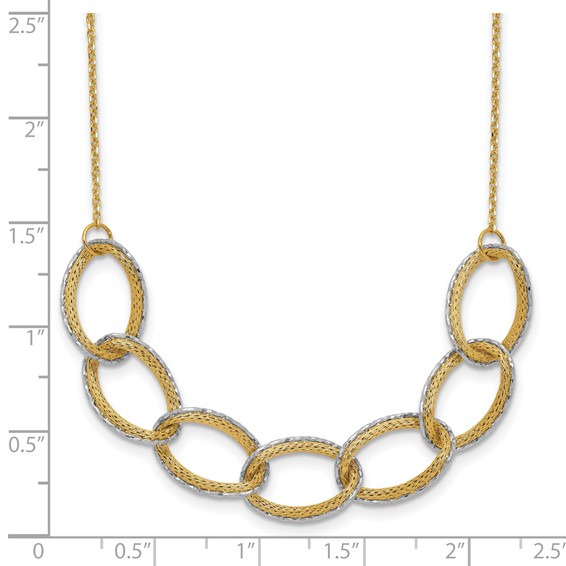 Leslie's 14K Two-tone Pol/Texture/Dia-cut Oval w/ 1in Ext. Necklace