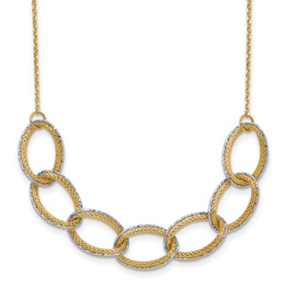 Leslie's 14K Two-tone Pol/Texture/Dia-cut Oval w/ 1in Ext. Necklace