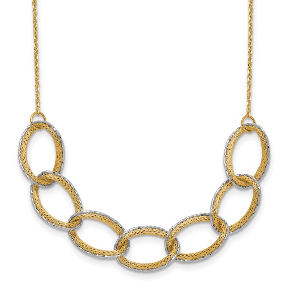 Leslie's 14K Two-tone Pol/Texture/Dia-cut Oval w/ 1in Ext. Necklace