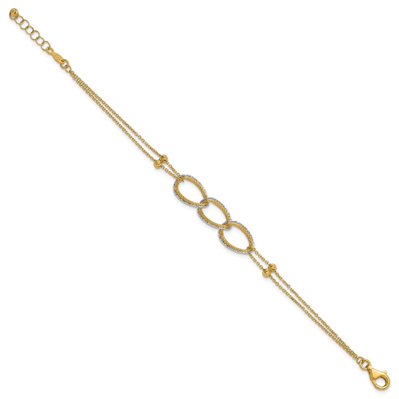 14KTT Pol/Texture/Dia-cut 2-Strand Oval w/.5in Ext. Bracelet