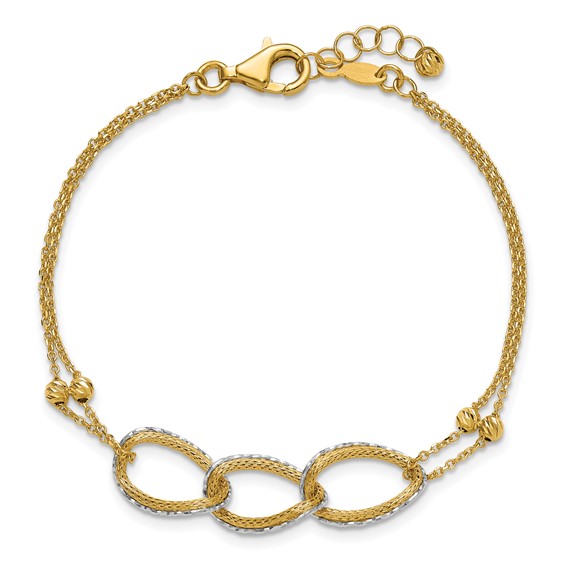 Leslie's 14KTT Pol/Texture/Dia-cut 2-Strand Oval w/.5in Ext. Bracelet