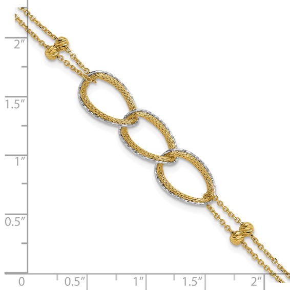 Leslie's 14KTT Pol/Texture/Dia-cut 2-Strand Oval w/.5in Ext. Bracelet