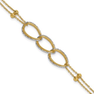 Leslie's 14KTT Pol/Texture/Dia-cut 2-Strand Oval w/.5in Ext. Bracelet