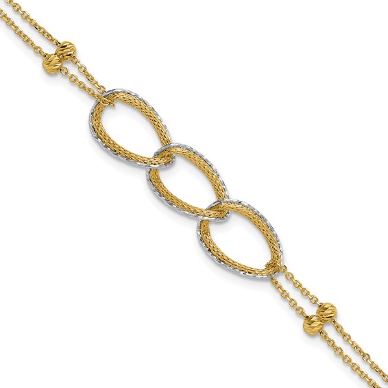 Leslie's 14KTT Pol/Texture/Dia-cut 2-Strand Oval w/.5in Ext. Bracelet