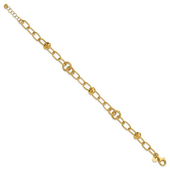 Leslie's 14K  Polished/Texture/Dia-cut Fancy w/.75in Ext. Bracelet