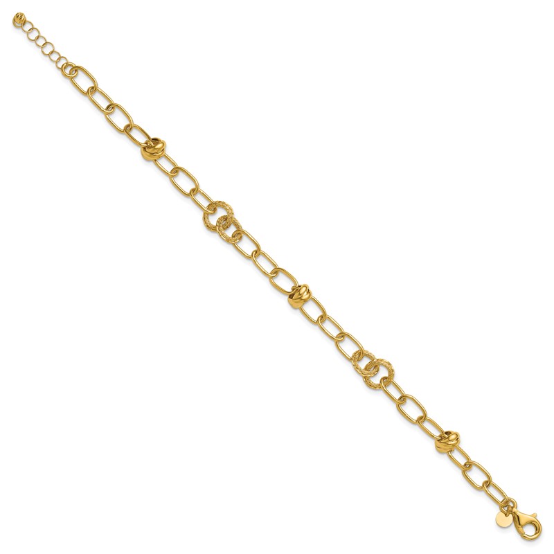 14K  Polished/Texture/Dia-cut Fancy w/.75in Ext. Bracelet