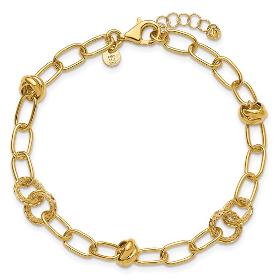 Leslie's 14K  Polished/Texture/Dia-cut Fancy w/.75in Ext. Bracelet