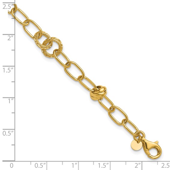 Leslie's 14K  Polished/Texture/Dia-cut Fancy w/.75in Ext. Bracelet