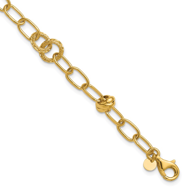 14K  Polished/Texture/Dia-cut Fancy w/.75in Ext. Bracelet