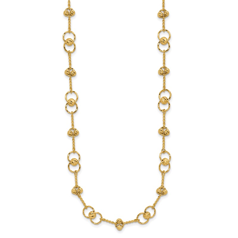 14K Polished/Dia-cut Twisted Circles w/ 1in Ext. Necklace