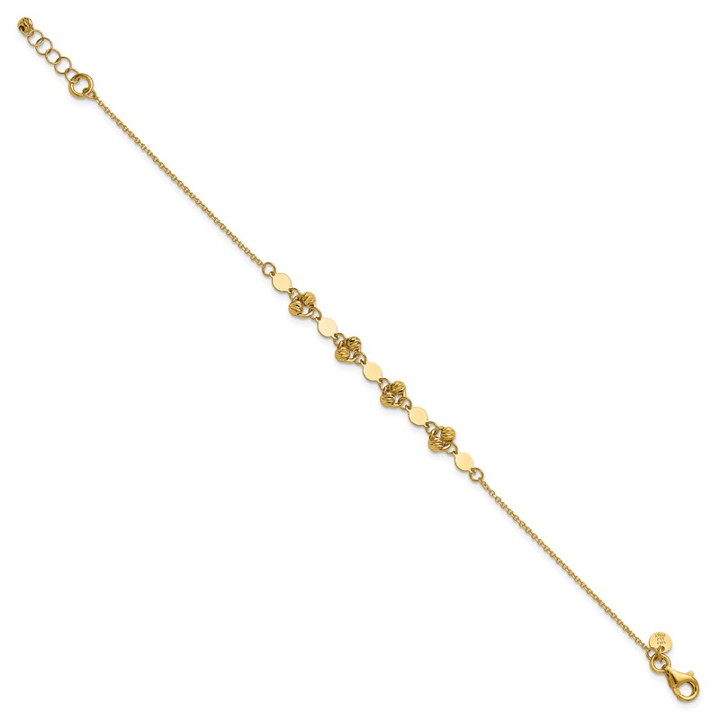 14K Polished D/C Beaded Fancy Circles w/.5in Ext. Bracelet