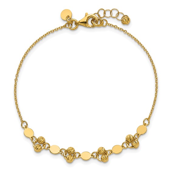 Leslie's 14K Polished D/C Beaded Fancy Circles w/.5in Ext. Bracelet