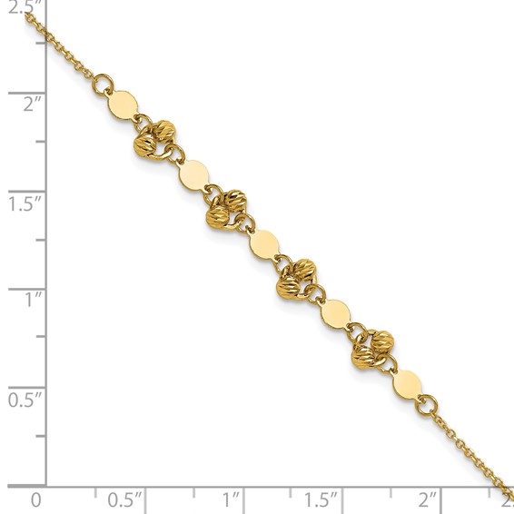 Leslie's 14K Polished D/C Beaded Fancy Circles w/.5in Ext. Bracelet