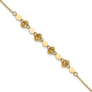 Leslie's 14K Polished D/C Beaded Fancy Circles w/.5in Ext. Bracelet