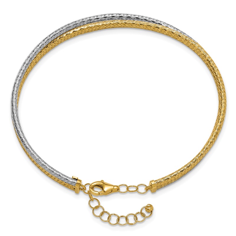 14KTT Polished & Textured Fancy 3-Wire w/ 1in Ext. Bangle