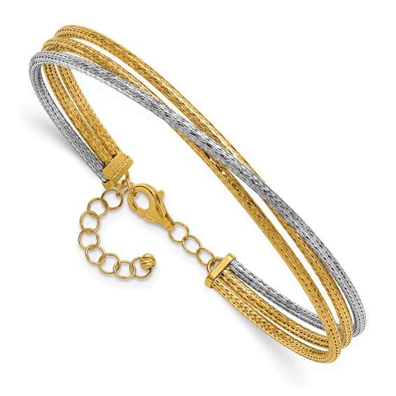 Leslie's 14KTT Polished & Textured Fancy 3-Wire w/ 1in Ext. Bangle