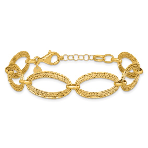 Leslie's 14K Polished/Texture/Dia-cut Ovals w/1in Ext. Bracelet