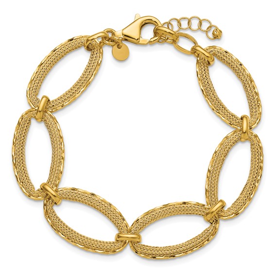 Leslie's 14K Polished/Texture/Dia-cut Ovals w/1in Ext. Bracelet