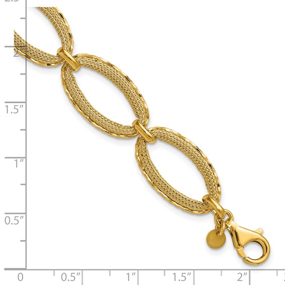 Leslie's 14K Polished/Texture/Dia-cut Ovals w/1in Ext. Bracelet