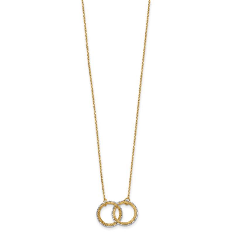14KTT Pol/Texture/Dia-cut Circles w/ 2in Ext. Necklace