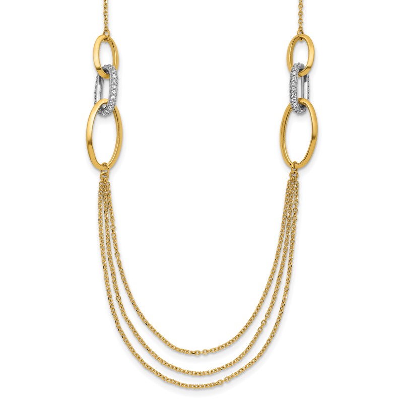 14K Two-tone Polished Fancy CZ Ovals w/1in Ext. Necklace