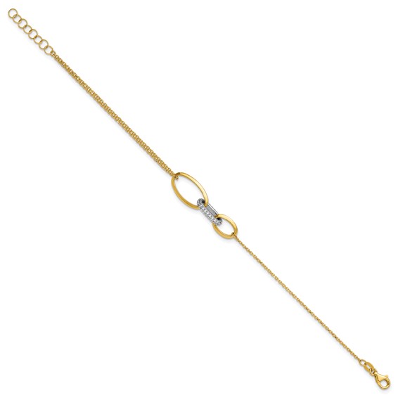 Leslie's 14K Two-tone Polished Fancy CZ Ovals w/.75in Ext. Bracelet