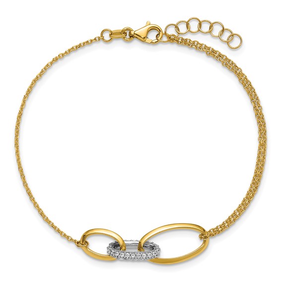 Leslie's 14K Two-tone Polished Fancy CZ Ovals w/.75in Ext. Bracelet