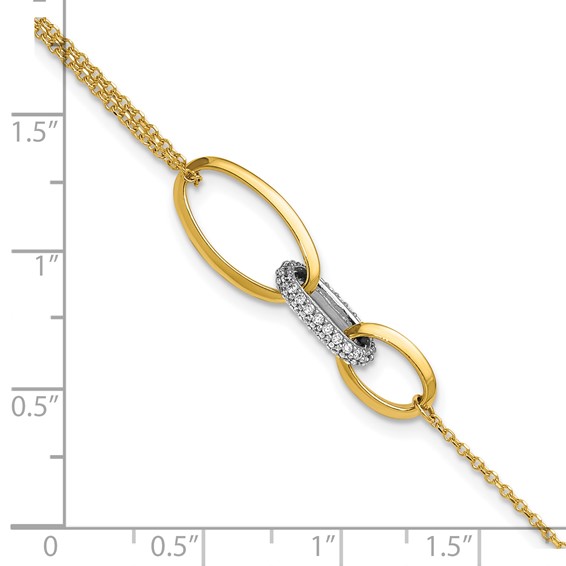 Leslie's 14K Two-tone Polished Fancy CZ Ovals w/.75in Ext. Bracelet
