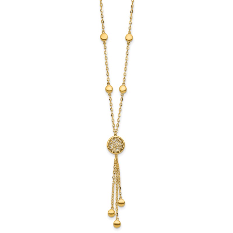 14K Polished Fancy Filigree Circles Dangle Necklace