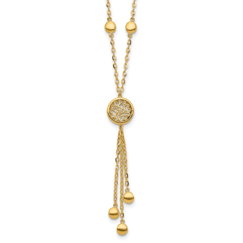 14K Polished Fancy Filigree Circles Dangle Necklace