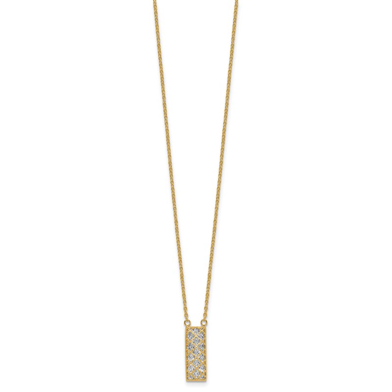 14K Two-tone Polished / Dia-cut Bar Necklace