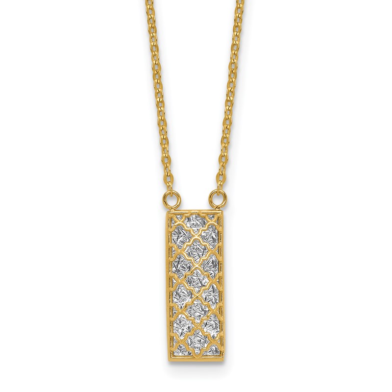 14K Two-tone Polished / Dia-cut Bar Necklace