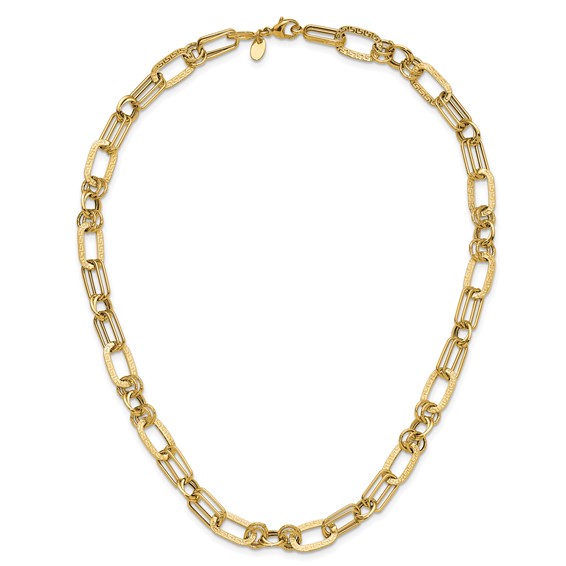 Leslie's 14K Polished and Textured Fancy Greek Key Link Necklace